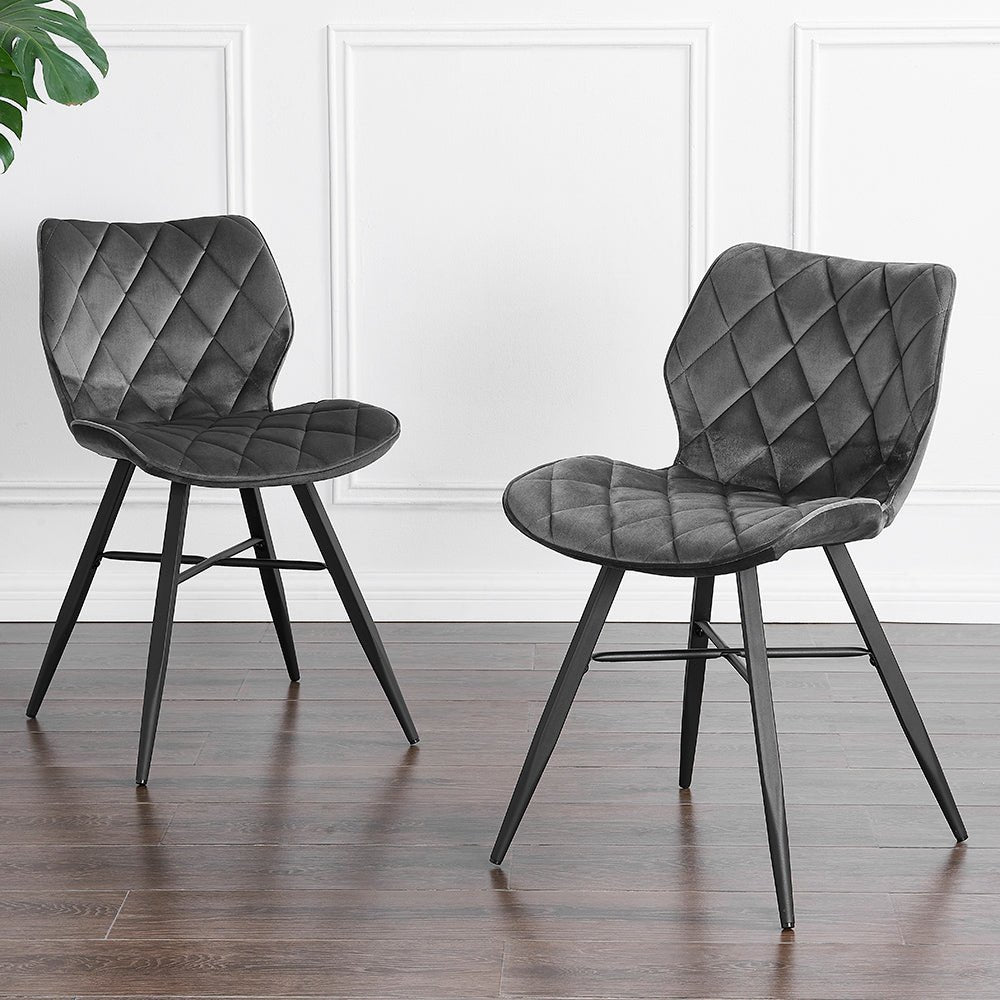 Set of 2 Ampney Velvet Diamond Stitch Dining Chairs with Metal Legs (Dark Grey Velvet) — view 2