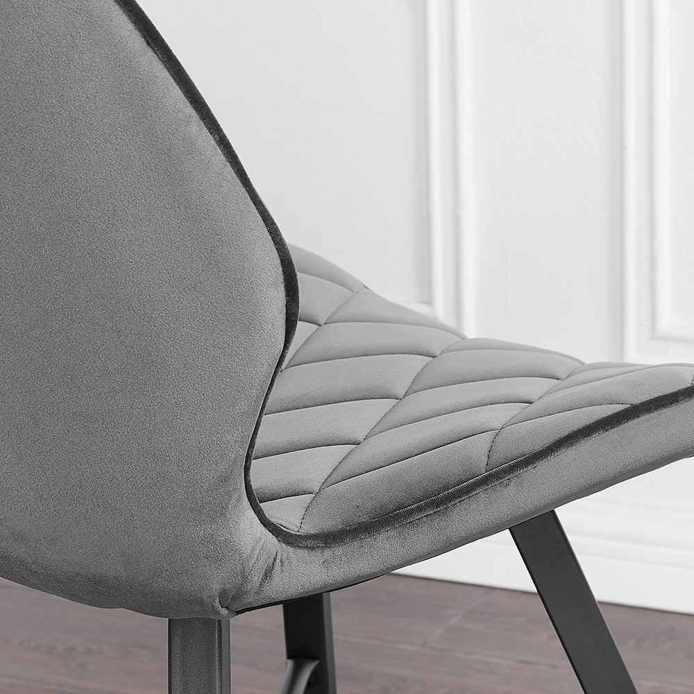 Set of 2 Ampney Velvet Diamond Stitch Dining Chairs with Metal Legs (Dark Grey Velvet) — view 3