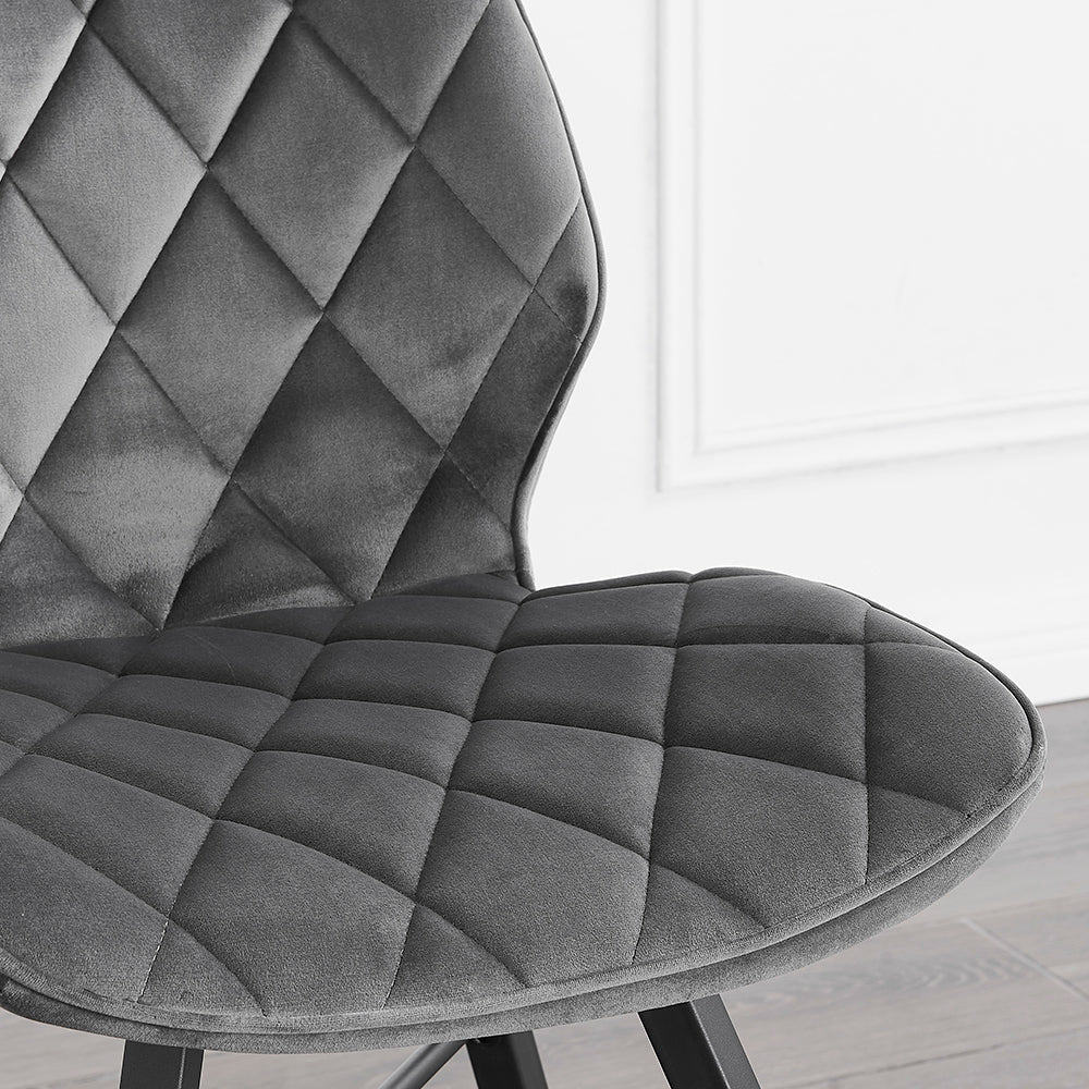 Set of 2 Ampney Velvet Diamond Stitch Dining Chairs with Metal Legs (Dark Grey Velvet) — view 4