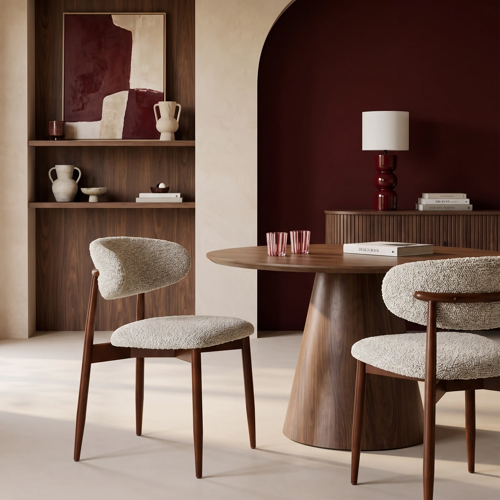 Halston Wooden Dining Chair | Speckled Stone Sustainable Boucle & Walnut — dining chair from 2nd Time Around