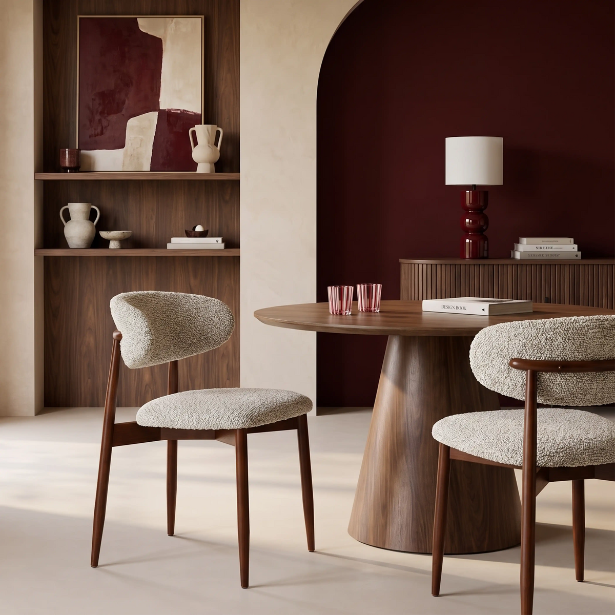 Halston Wooden Dining Chair | Speckled Stone Sustainable Boucle & Walnut — dining chair from 2nd Time Around