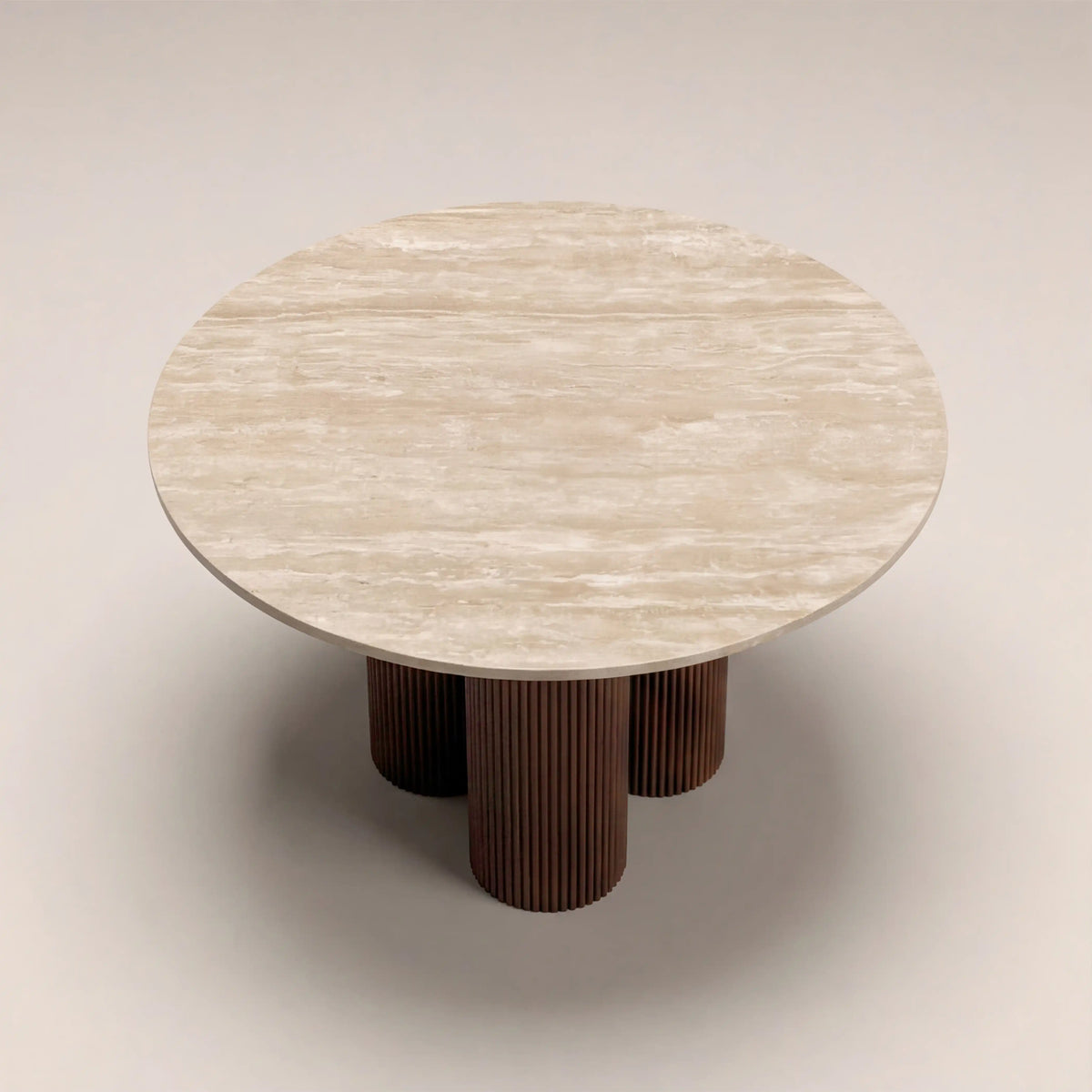 Skylar 4 Seat Round Dining Table | Natural Travertine & Smoked Walnut — view 4
