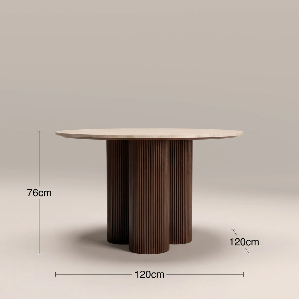 Skylar 4 Seat Round Dining Table | Natural Travertine & Smoked Walnut — view 6