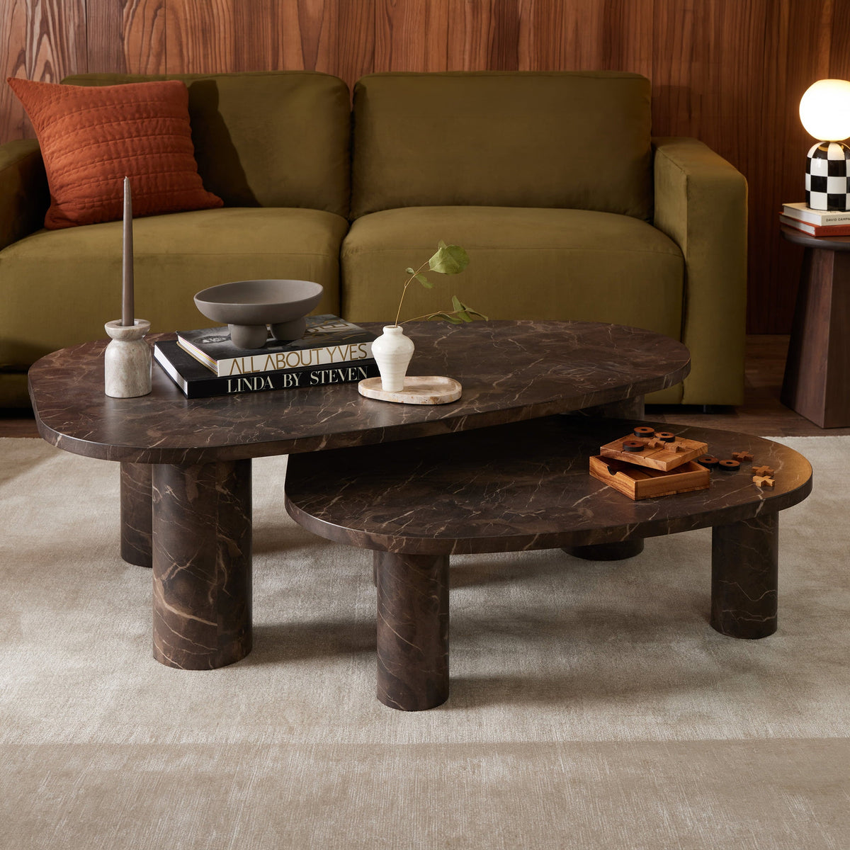 Azra Nesting Coffee Tables - Brown Marble Effect — view 2