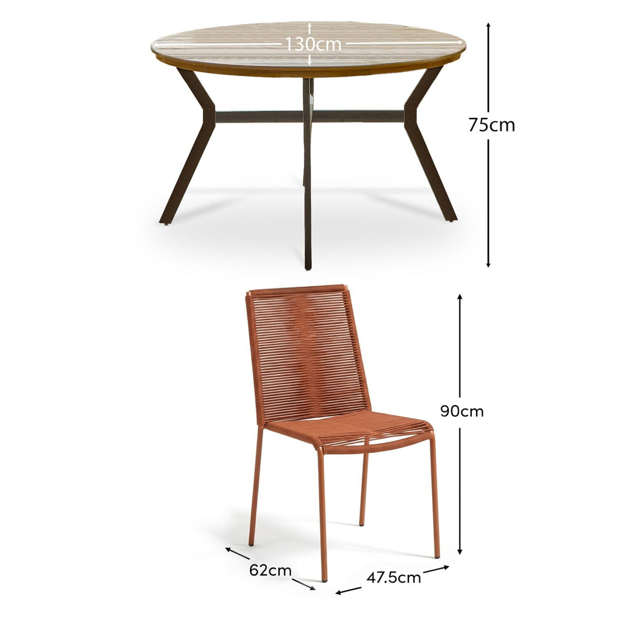 Ezra 4 Seater Round Wooden Garden Set with Ryder Burnt Orange Chairs — view 10