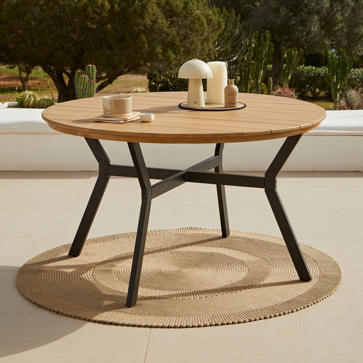 Ezra 4 Seater Round Wooden Garden Set with Ryder Black Chairs — view 3