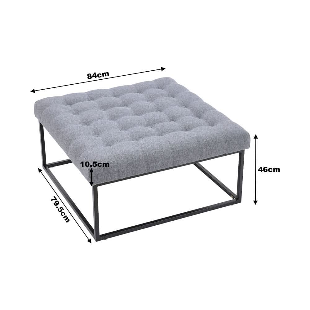 84cm W Square Linen Footstool with Metal Frame — view 3