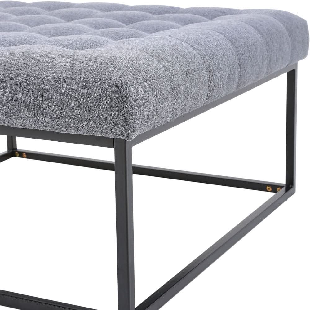 84cm W Square Linen Footstool with Metal Frame — view 7