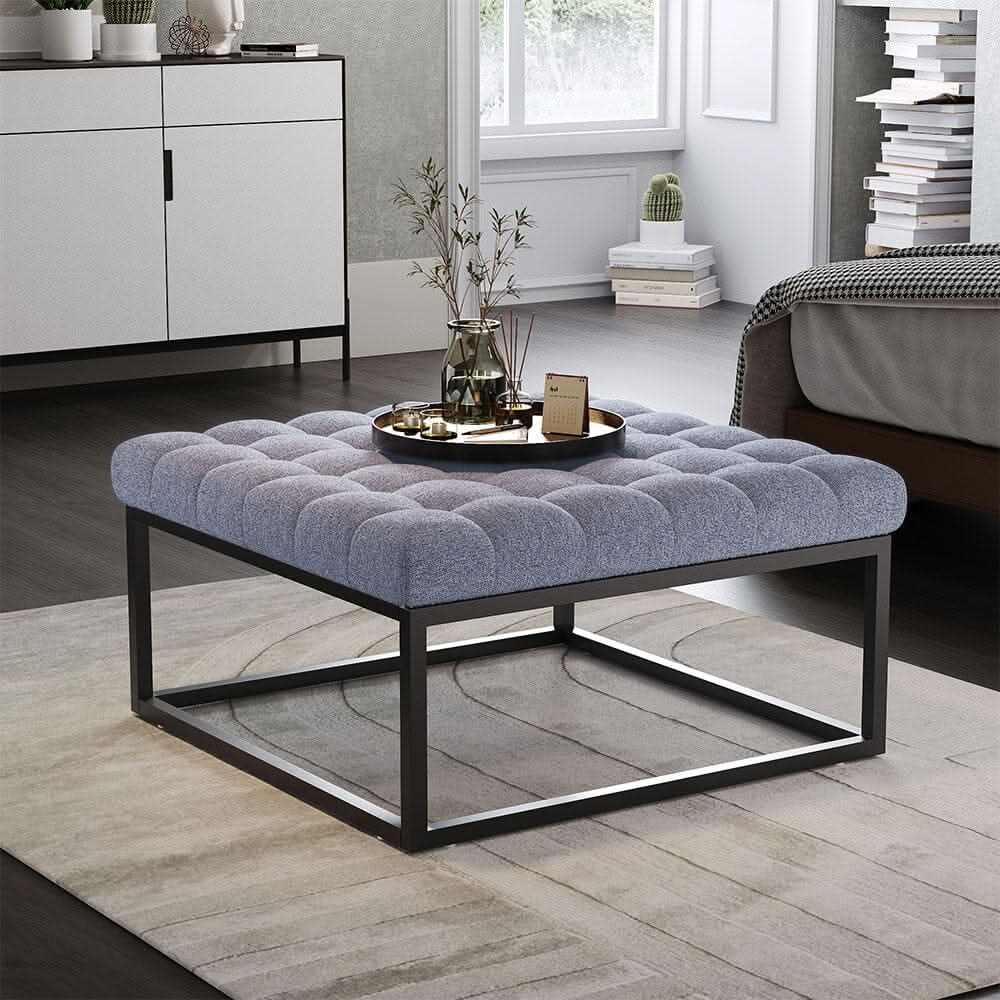 84cm W Square Linen Footstool with Metal Frame — view 9