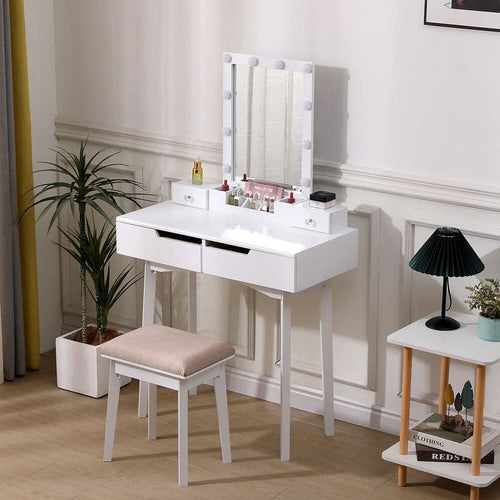 137cm H Modern Makeup Desk Set with Lighted Mirror and Stool — view 2
