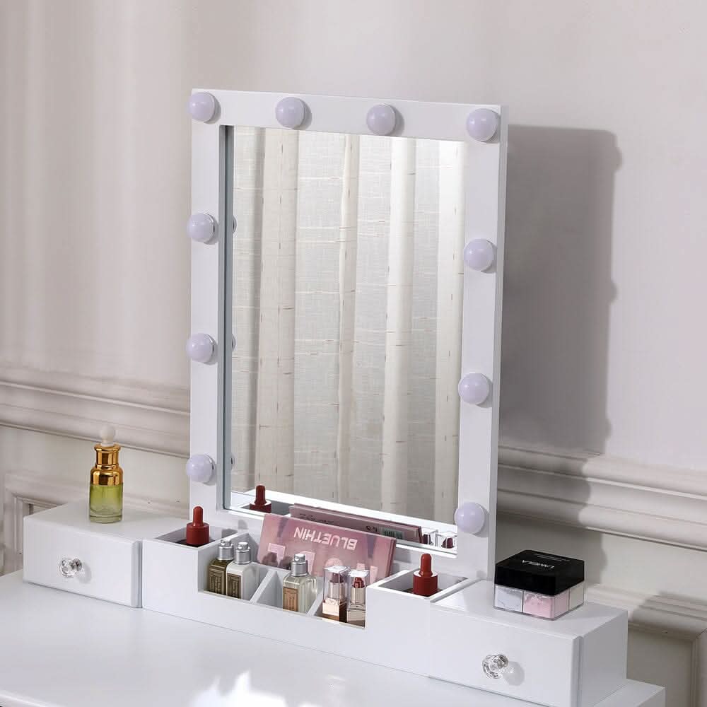 137cm H Modern Makeup Desk Set with Lighted Mirror and Stool — view 7