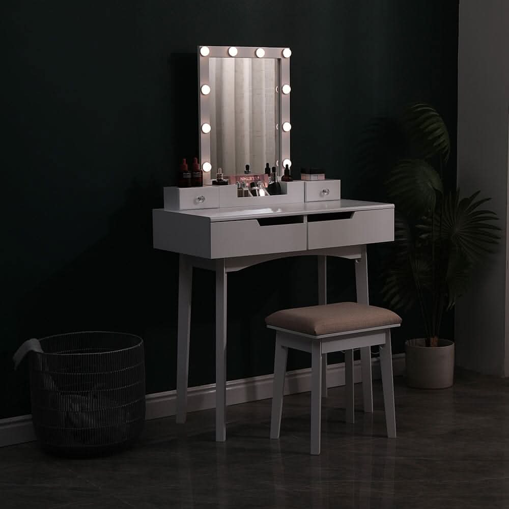 137cm H Modern Makeup Desk Set with Lighted Mirror and Stool — view 3