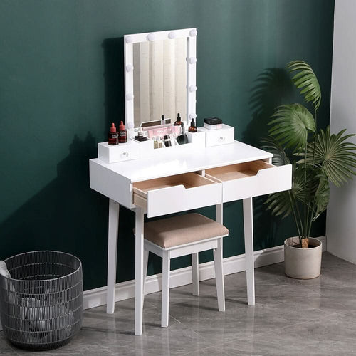 137cm H Modern Makeup Desk Set with Lighted Mirror and Stool — desk from 2nd Time Around