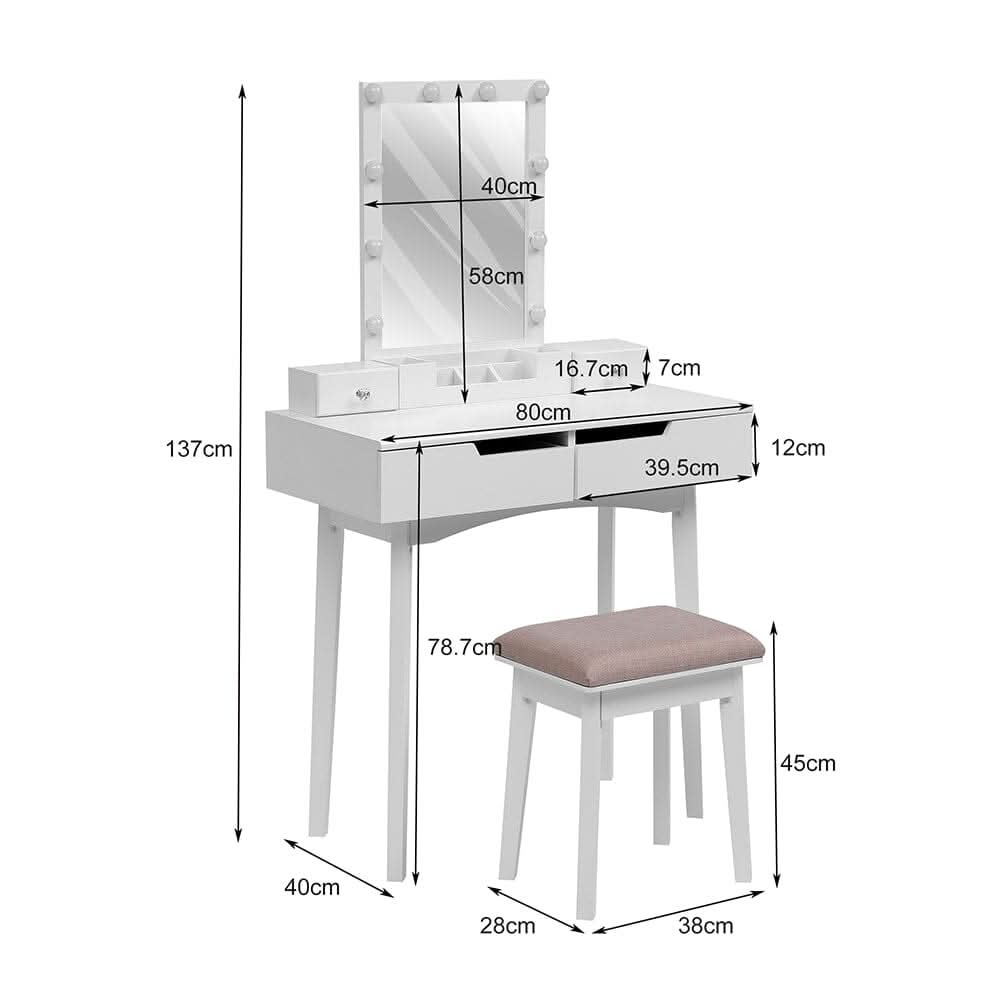 137cm H Modern Makeup Desk Set with Lighted Mirror and Stool — view 4