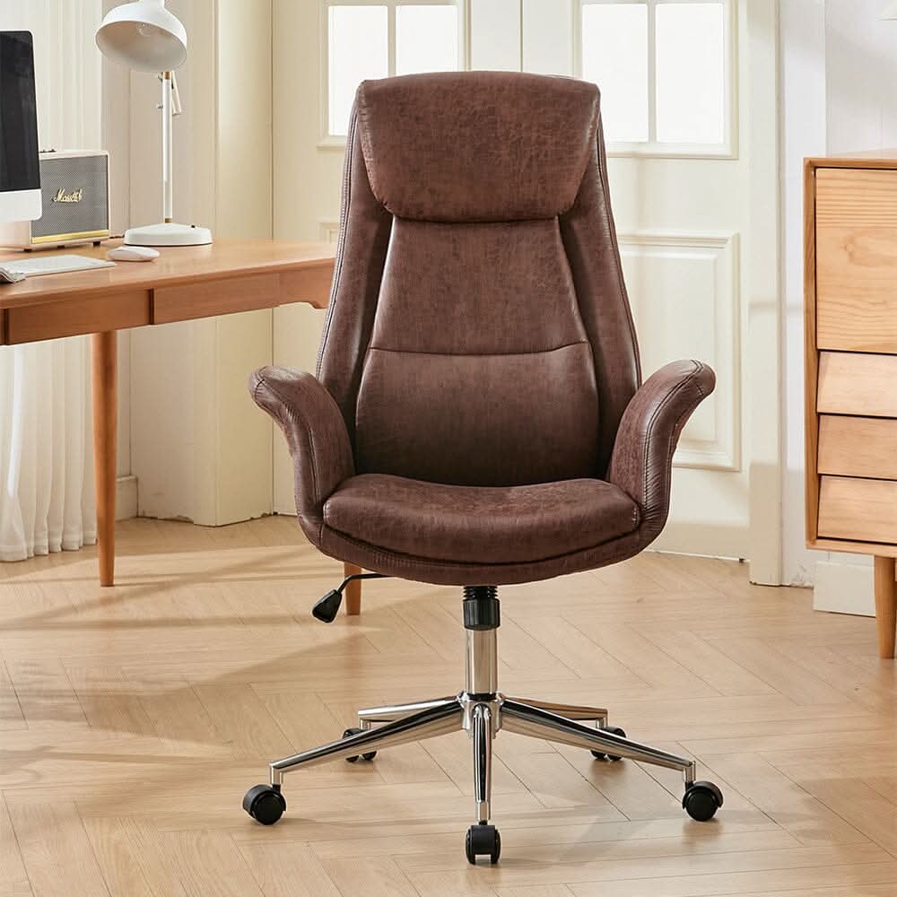 Retro PU Leather Executive Office Chair with Chrome Base — view 3