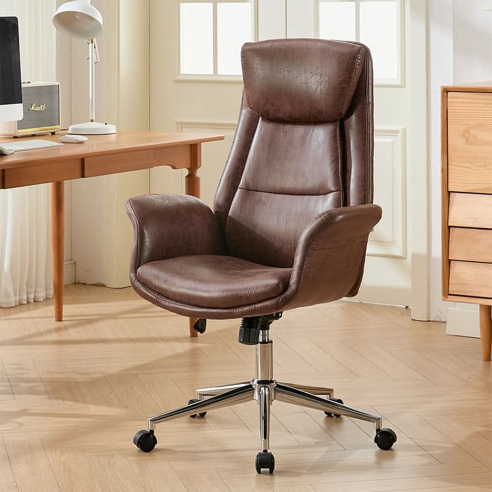 Retro PU Leather Executive Office Chair with Chrome Base — office chair from 2nd Time Around