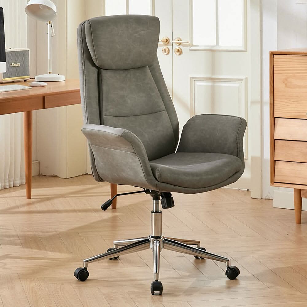 Retro PU Leather Executive Office Chair with Chrome Base — view 5