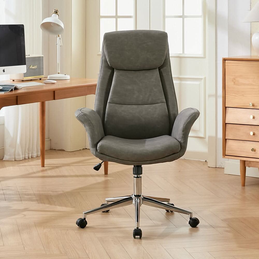 Retro PU Leather Executive Office Chair with Chrome Base — view 6