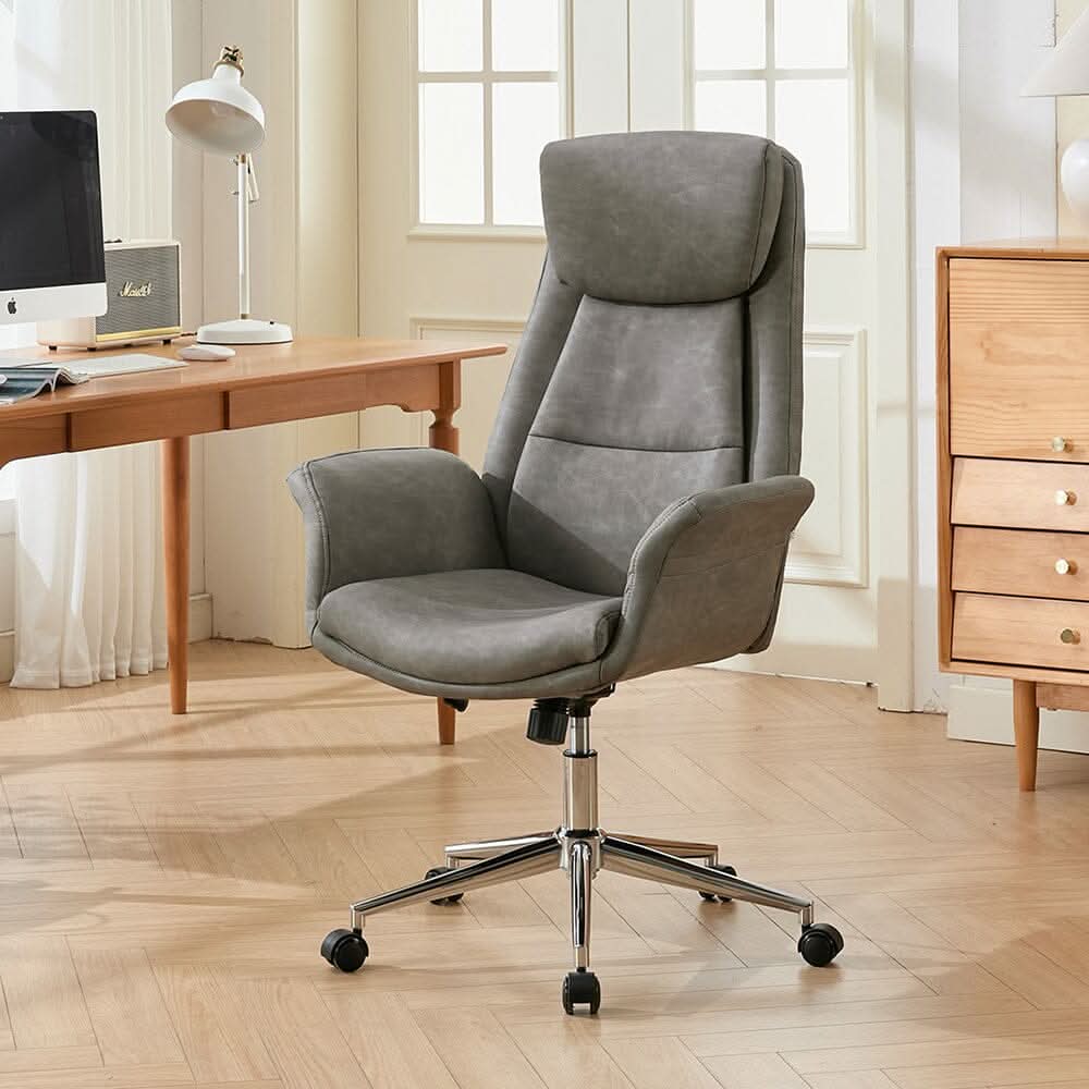 Retro PU Leather Executive Office Chair with Chrome Base — view 2