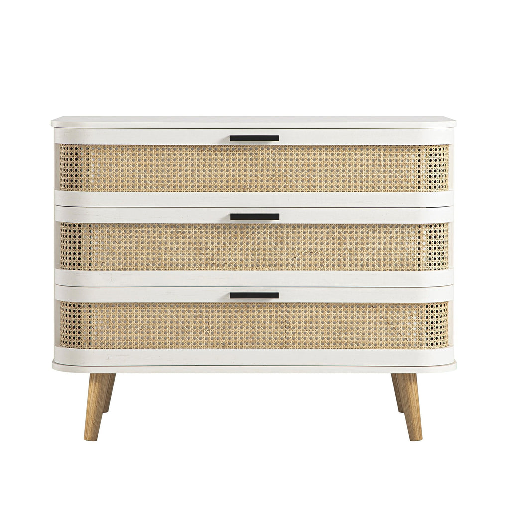 Izzy Curved Rattan Chest of 3 Drawers, White — view 7
