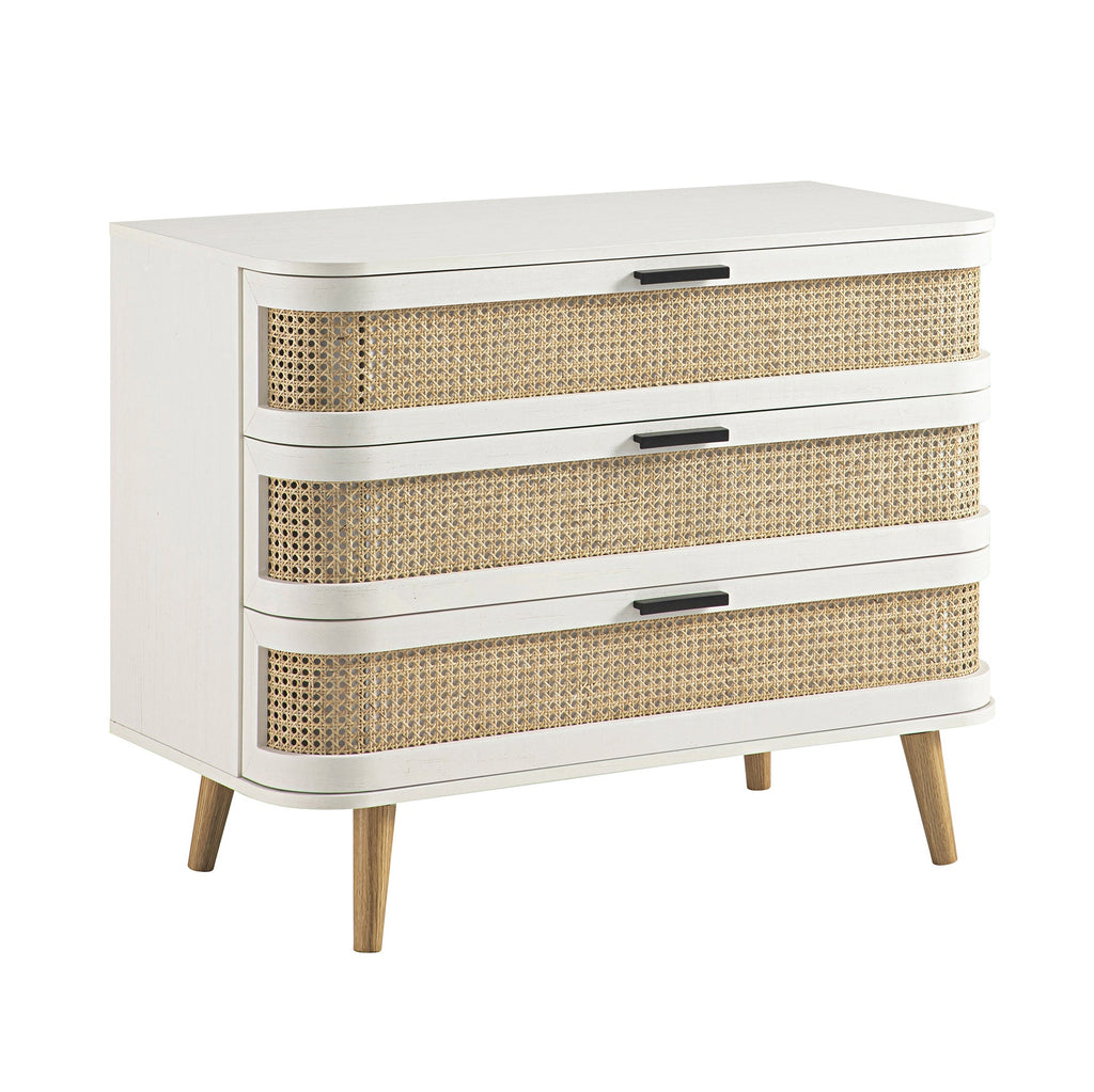 Izzy Curved Rattan Chest of 3 Drawers, White — view 8