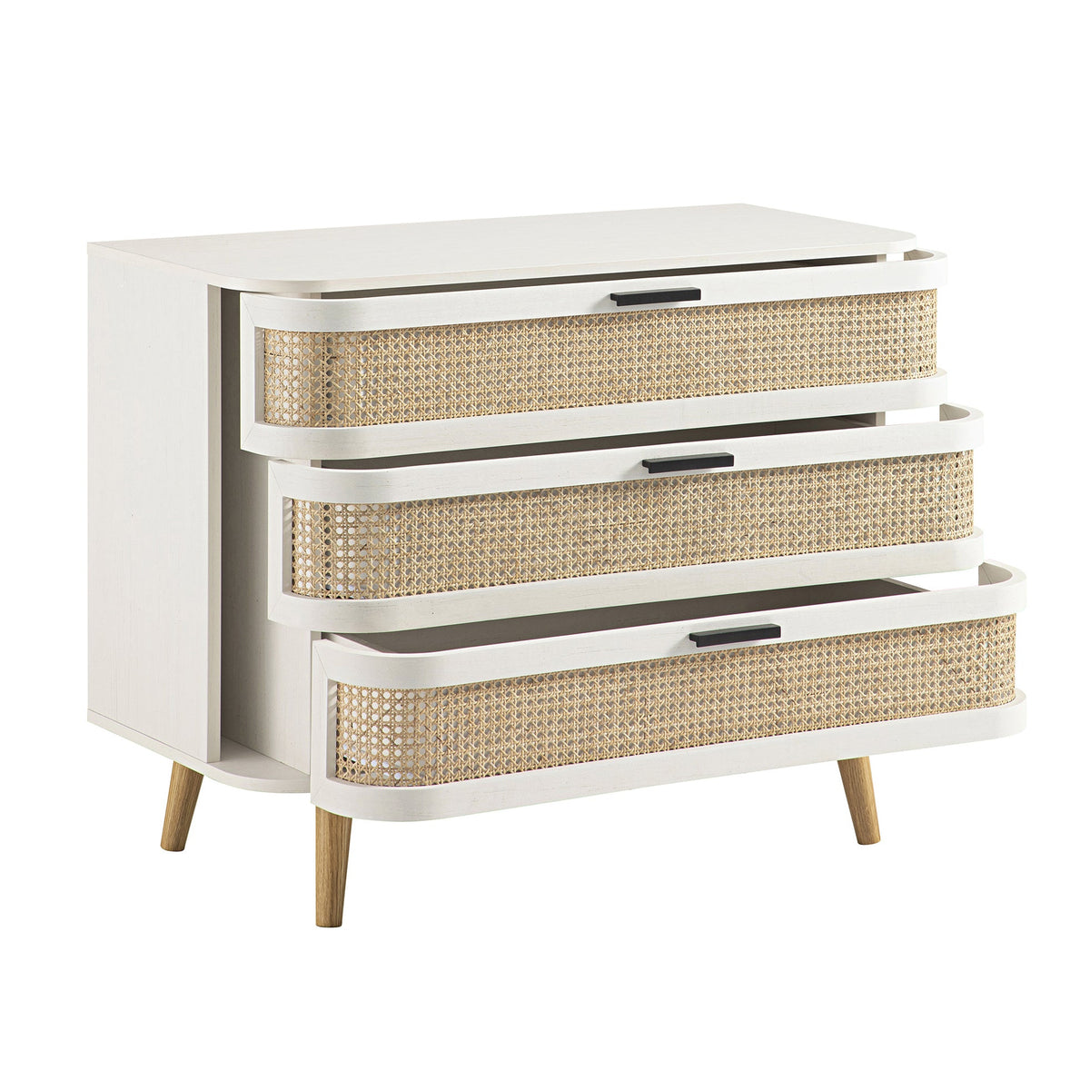 Izzy Curved Rattan Chest of 3 Drawers, White — view 10