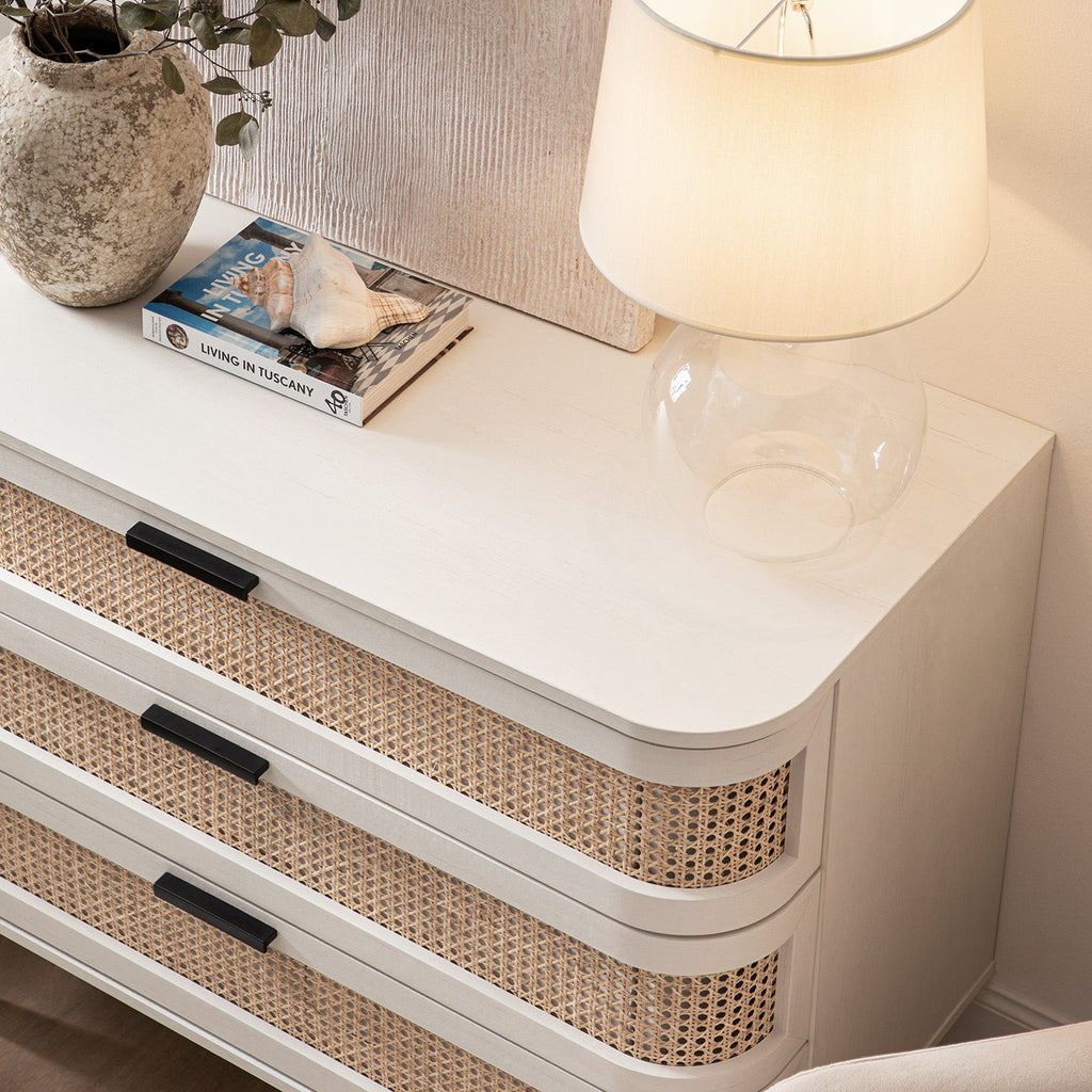 Izzy Curved Rattan Chest of 3 Drawers, White — view 4