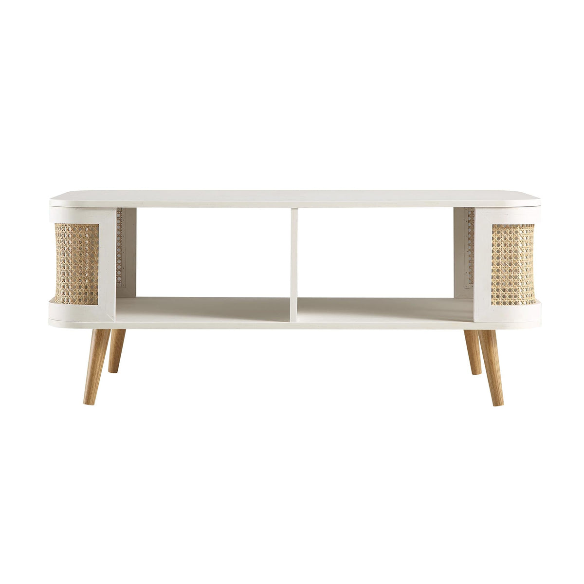 Izzy Curved Rattan Coffee Table, White — view 4