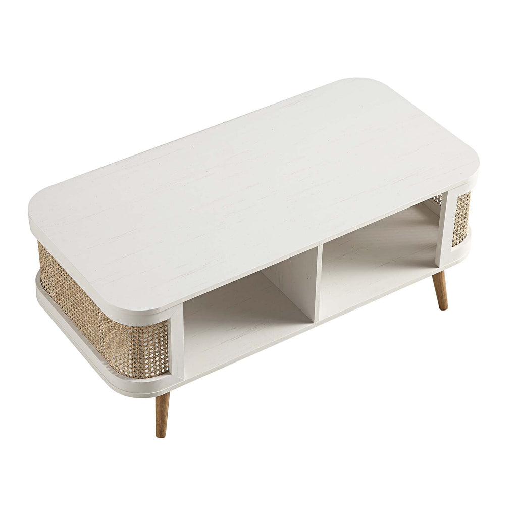 Izzy Curved Rattan Coffee Table, White — view 7