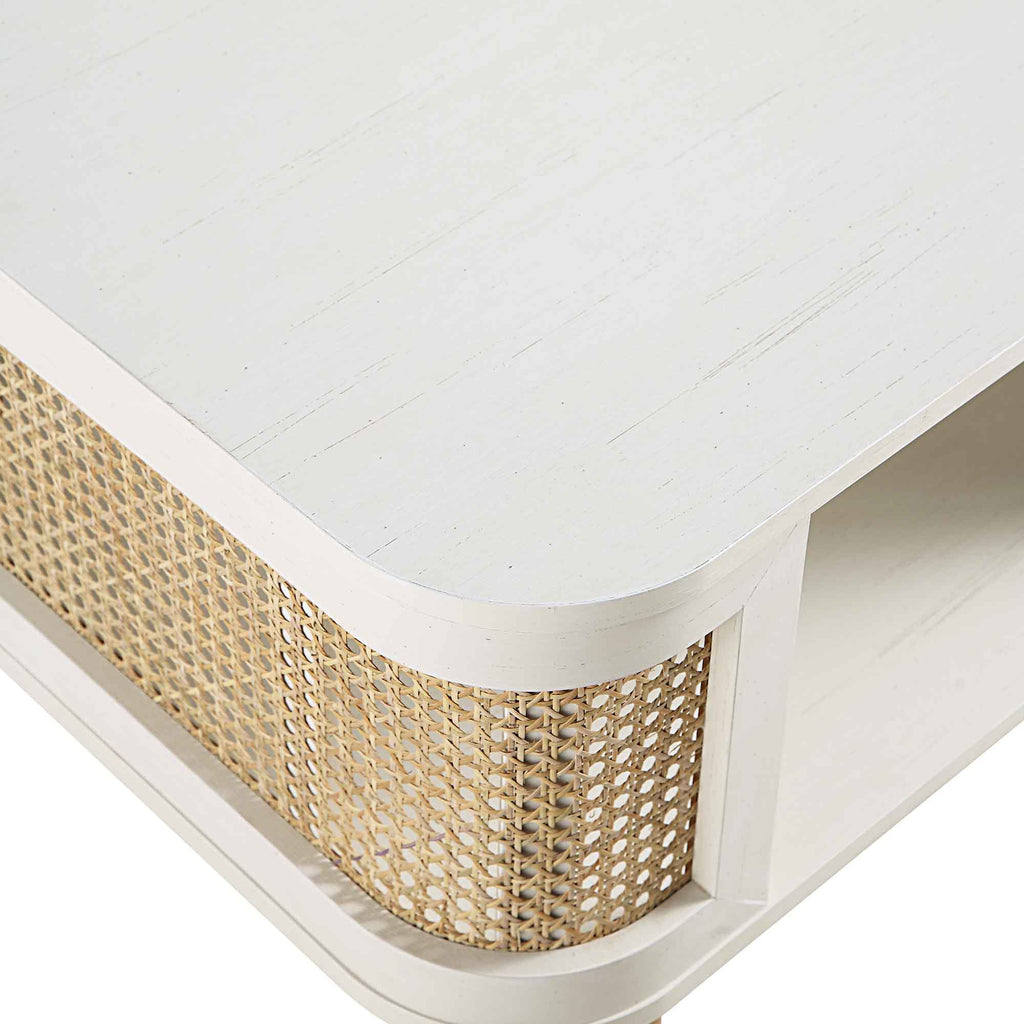 Izzy Curved Rattan Coffee Table, White — view 9