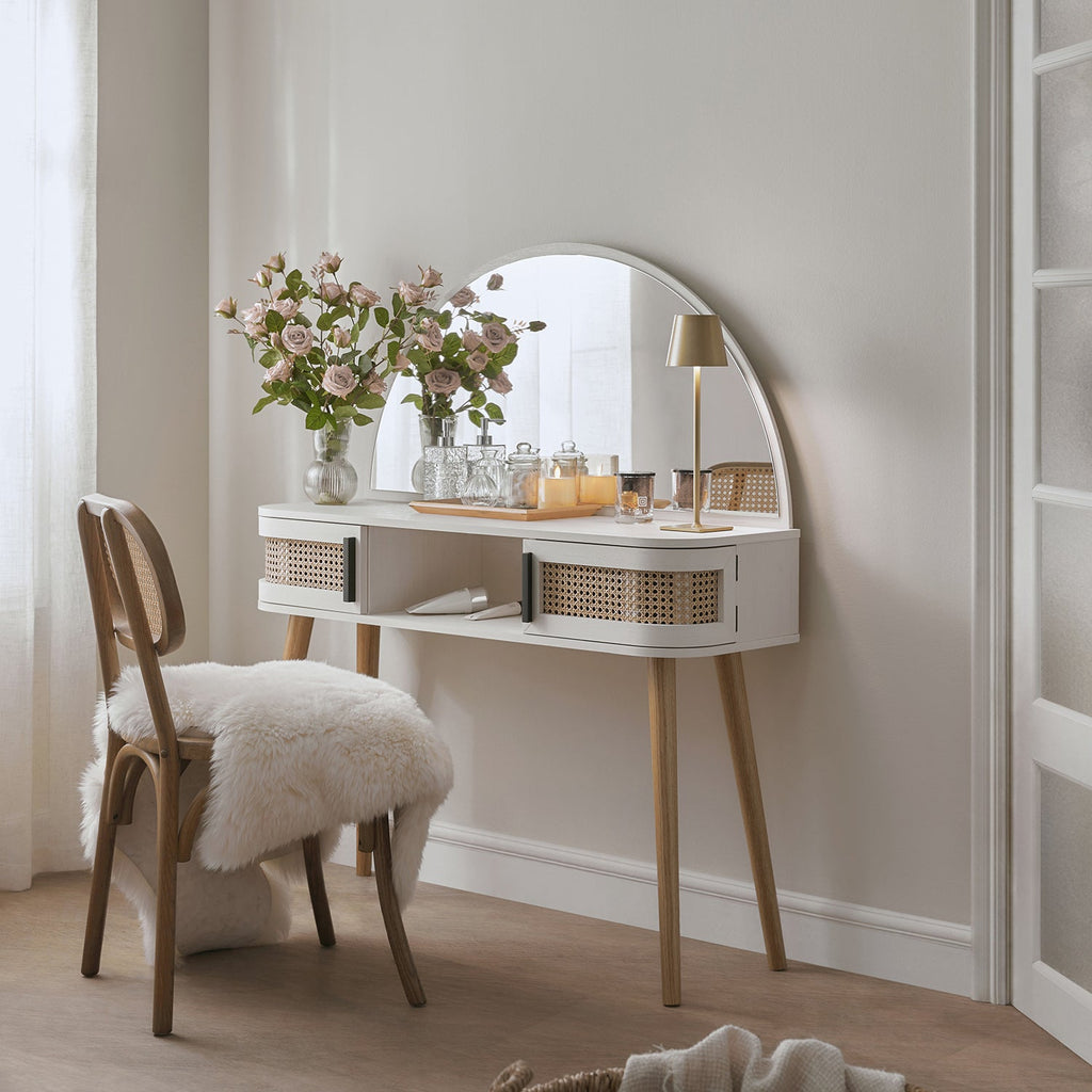 Izzy Curved Rattan Dressing Table, White — view 2