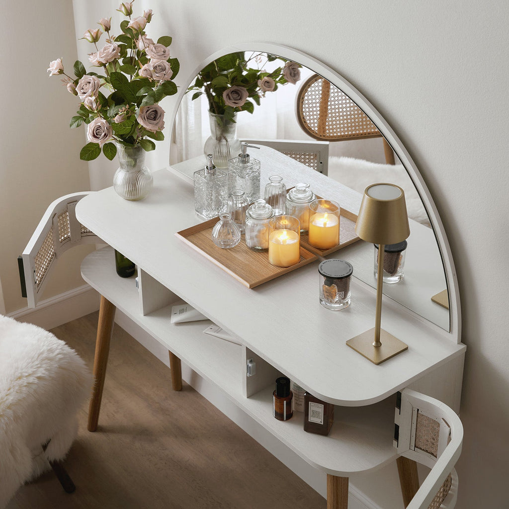 Izzy Curved Rattan Dressing Table, White — view 4