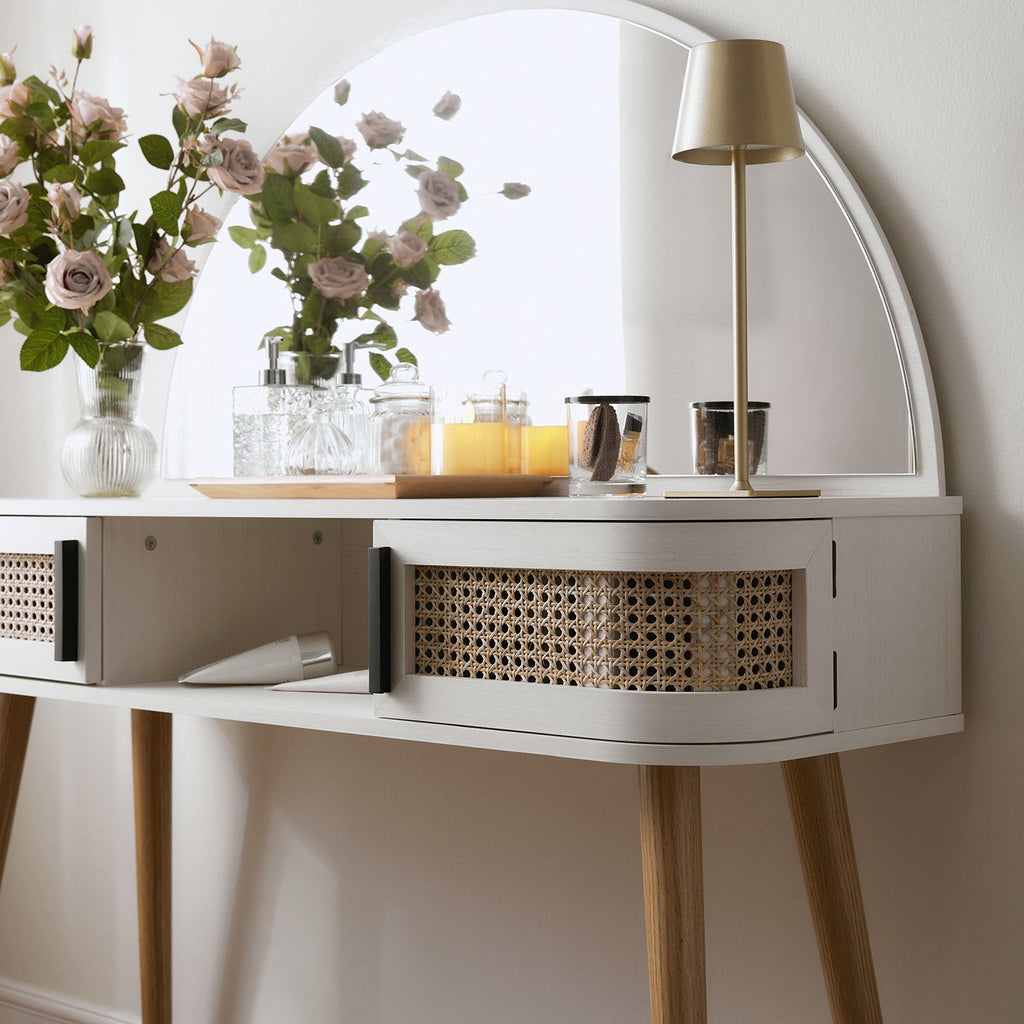 Izzy Curved Rattan Dressing Table, White — view 5