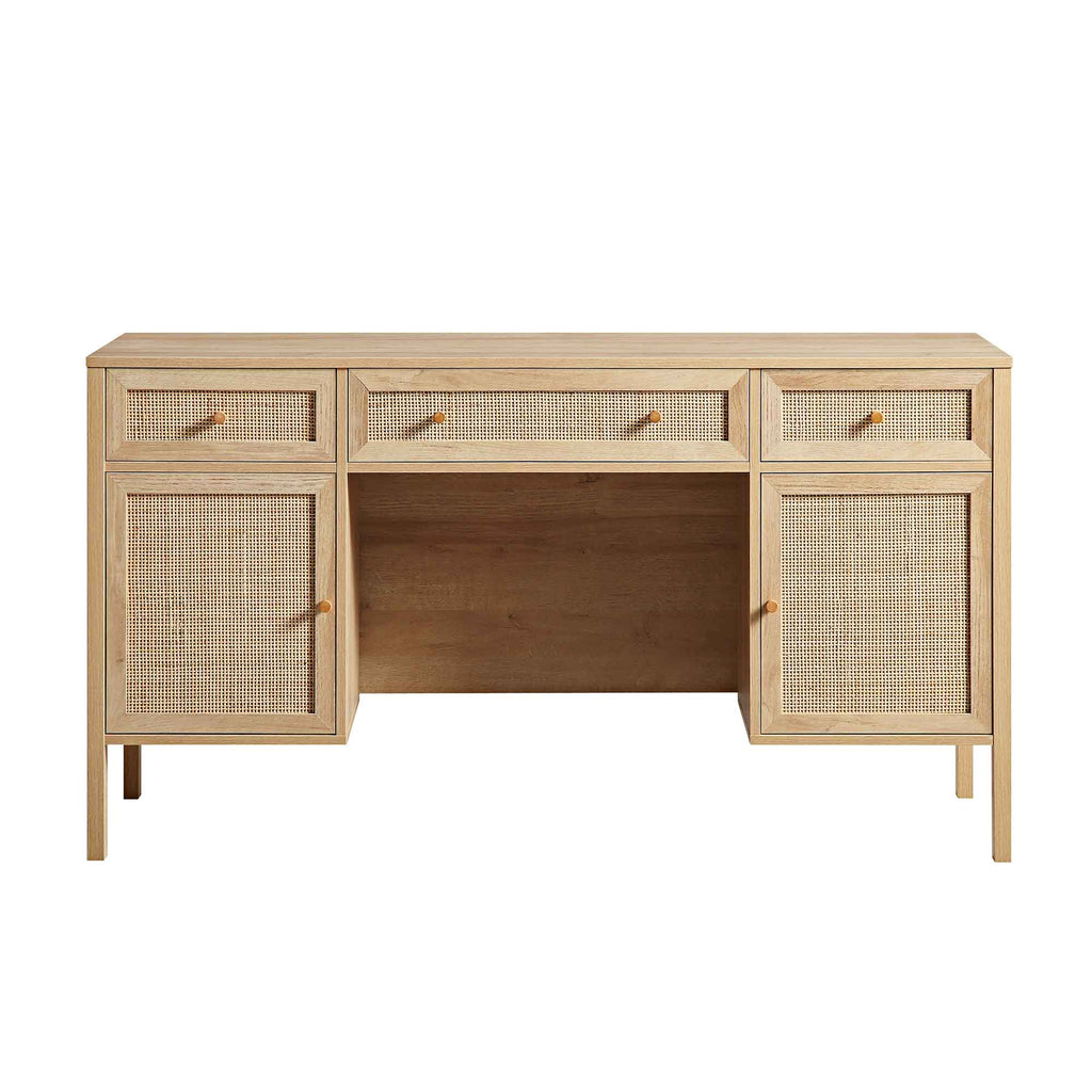 Frances Woven Rattan 3-Drawer Desk, Natural — view 5