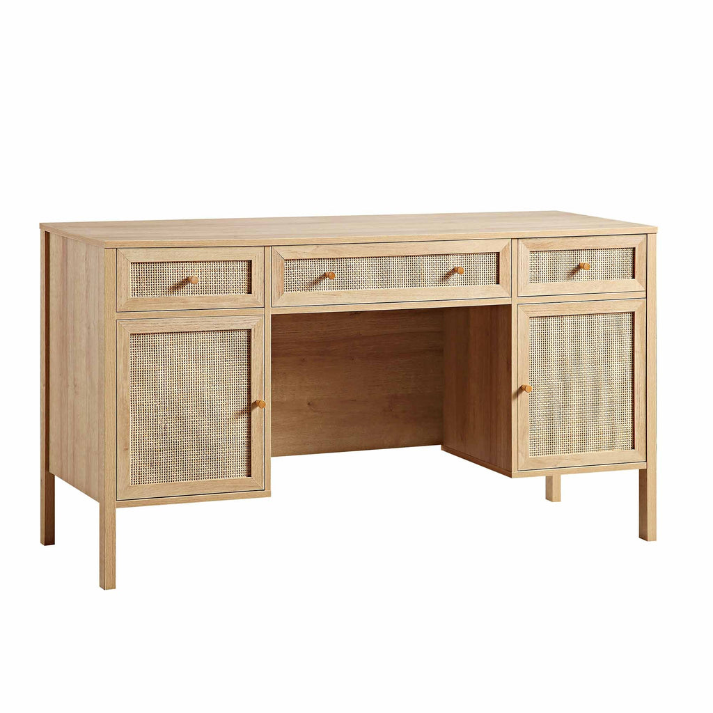 Frances Woven Rattan 3-Drawer Desk, Natural — view 6