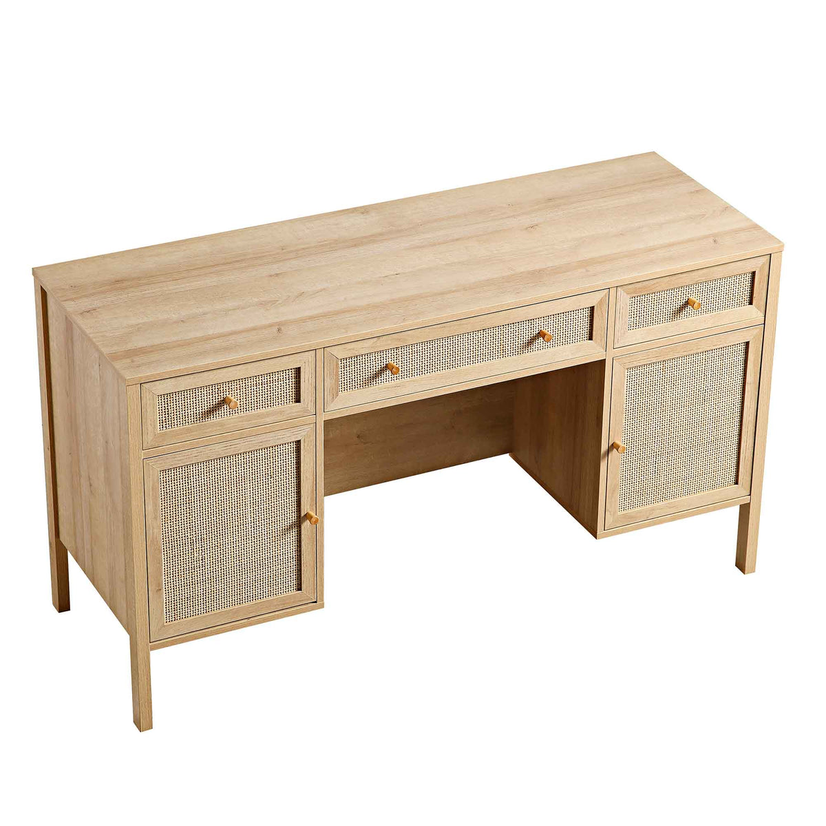Frances Woven Rattan 3-Drawer Desk, Natural — view 9