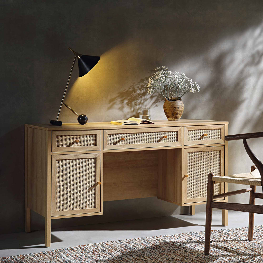 Frances Woven Rattan 3-Drawer Desk, Natural — desk from 2nd Time Around