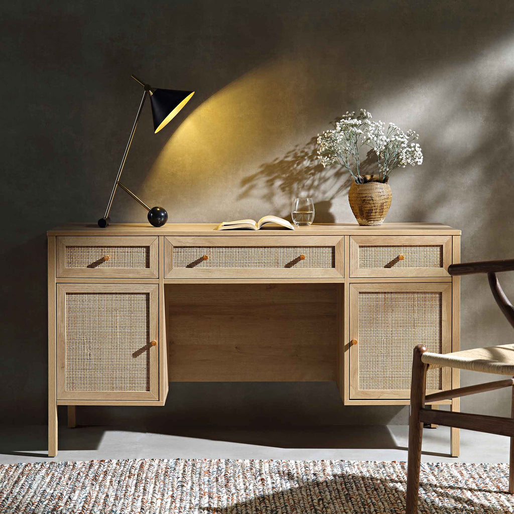 Frances Woven Rattan 3-Drawer Desk, Natural — view 2