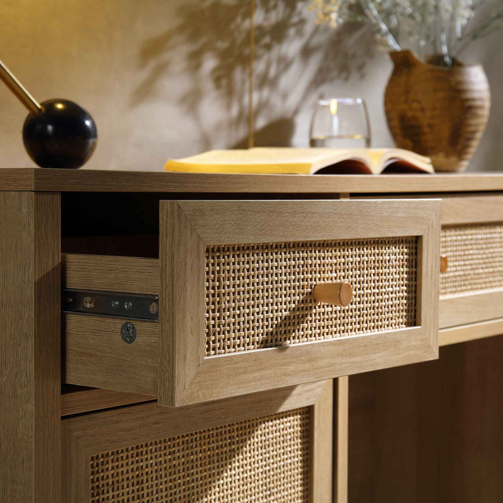 Frances Woven Rattan 3-Drawer Desk, Natural — view 4
