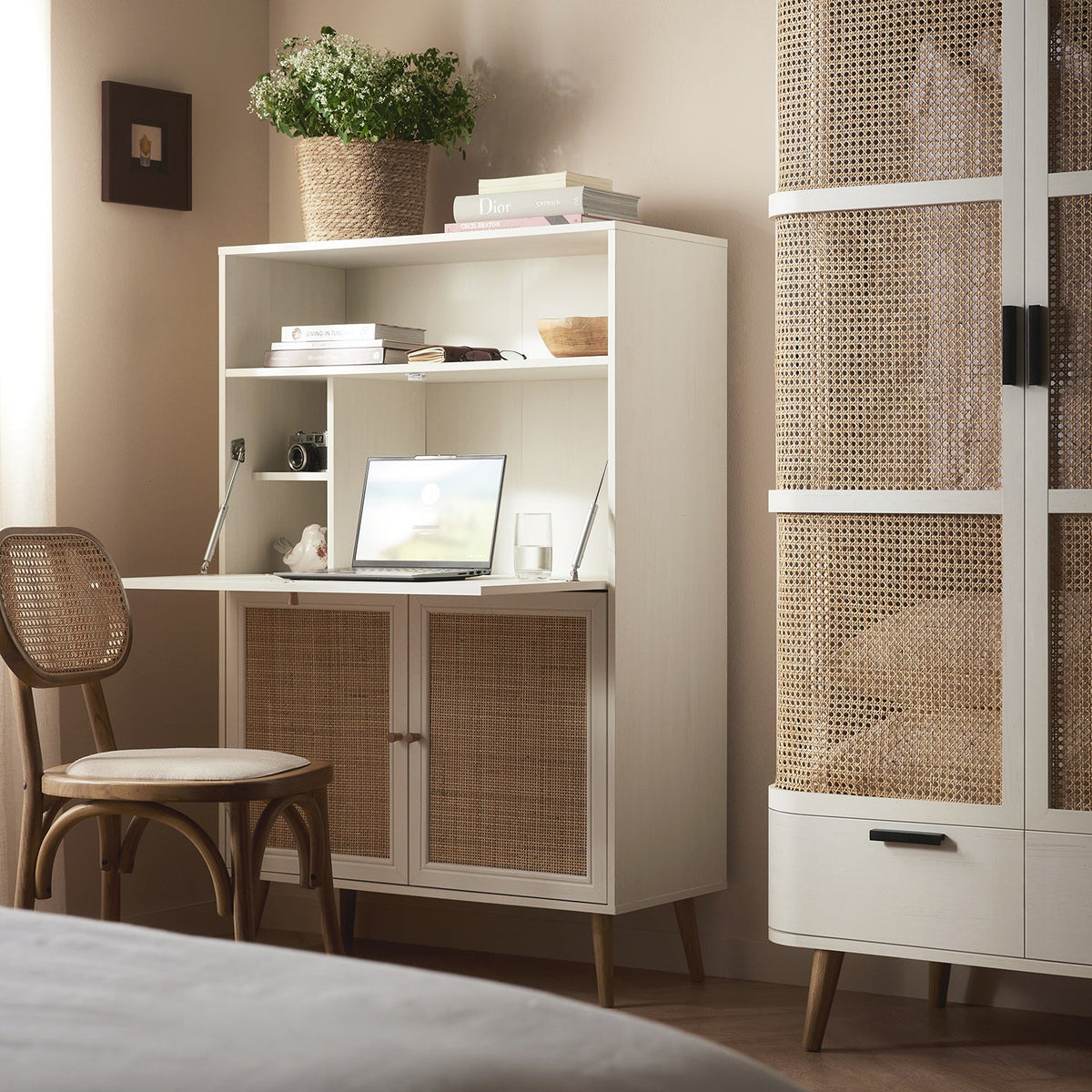 Frances Woven Rattan Writing Bureau, White — desk from 2nd Time Around