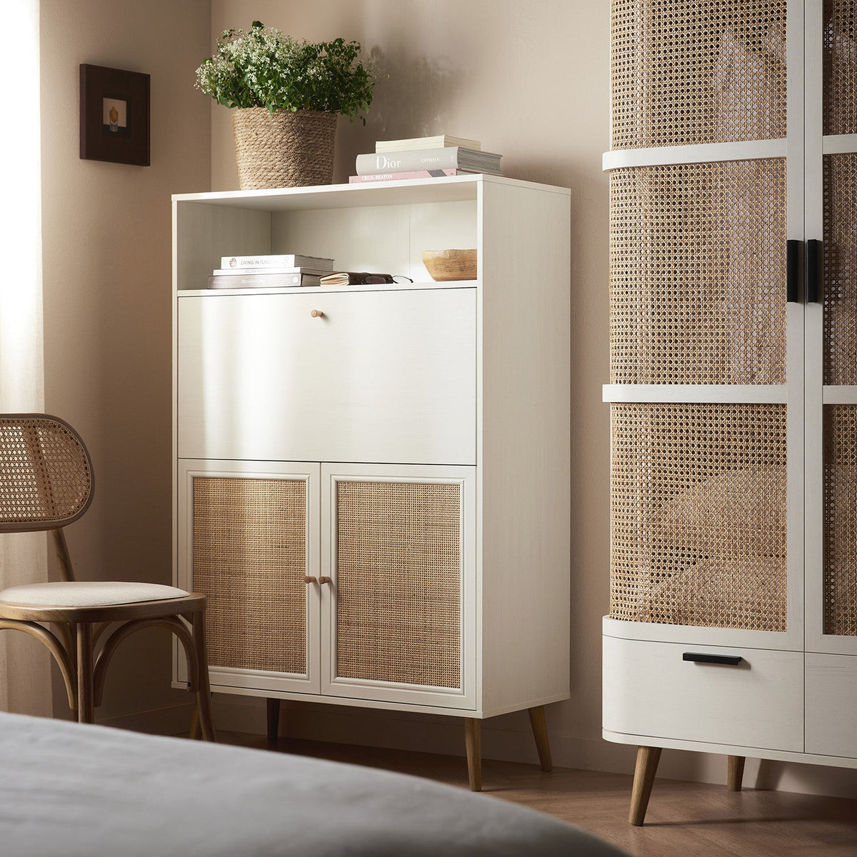 Frances Woven Rattan Writing Bureau, White — view 2