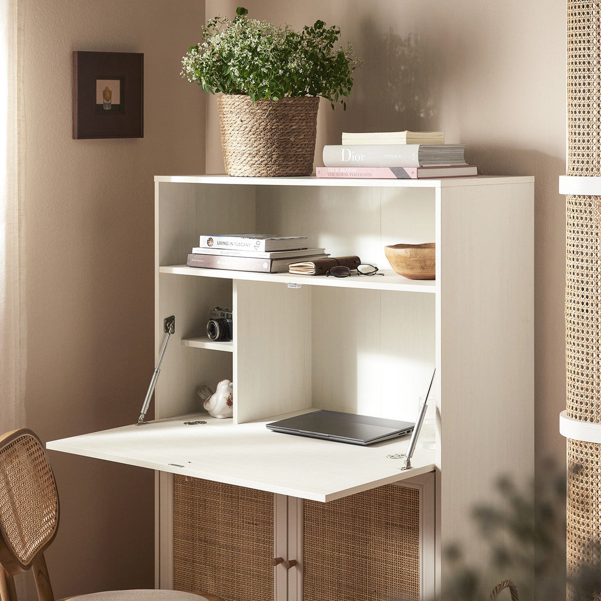 Frances Woven Rattan Writing Bureau, White — view 5