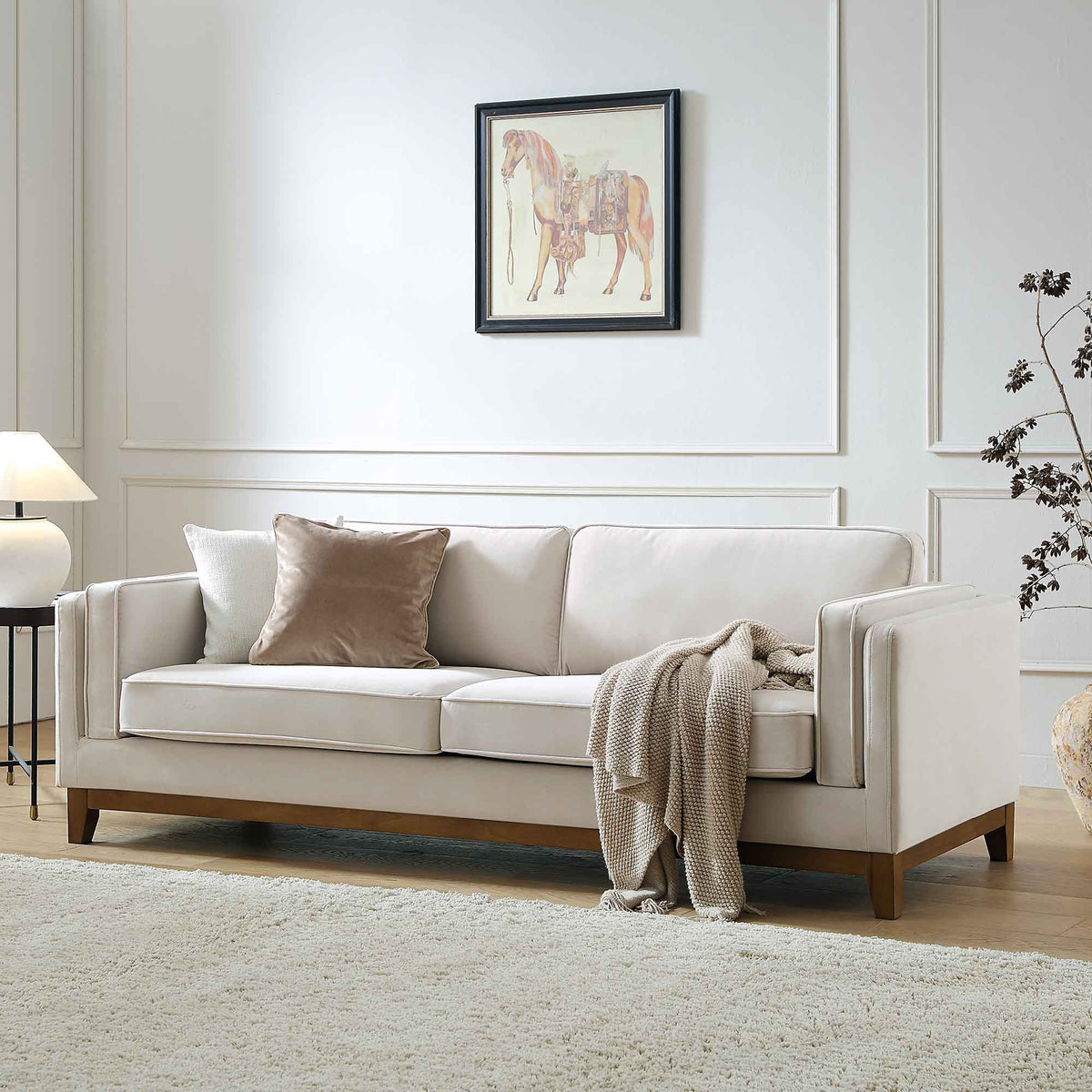 Dipley Champagne Velvet Sofa, 3-Seater — view 2
