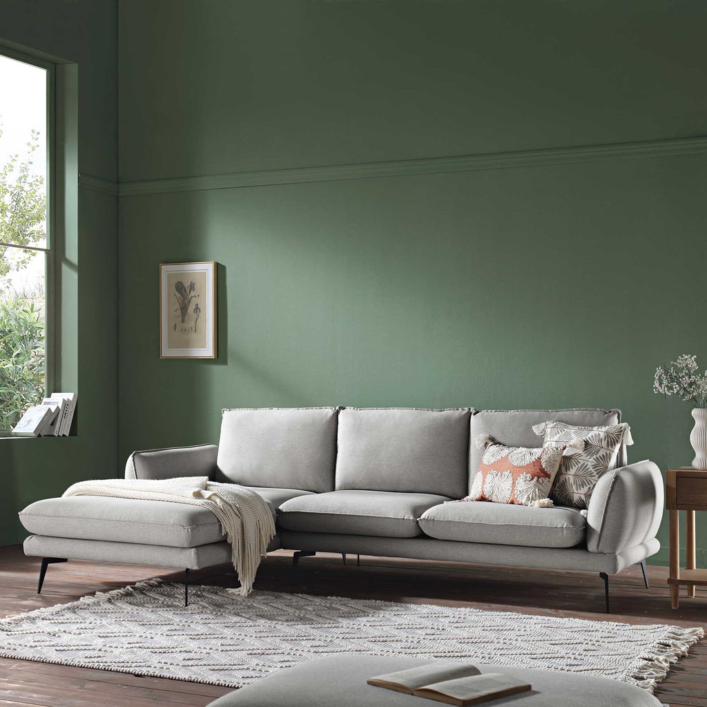 Obriel Grey Marl Fabric Sofa, Grande Chaise Sofa Left Hand Facing — corner sofa from 2nd Time Around