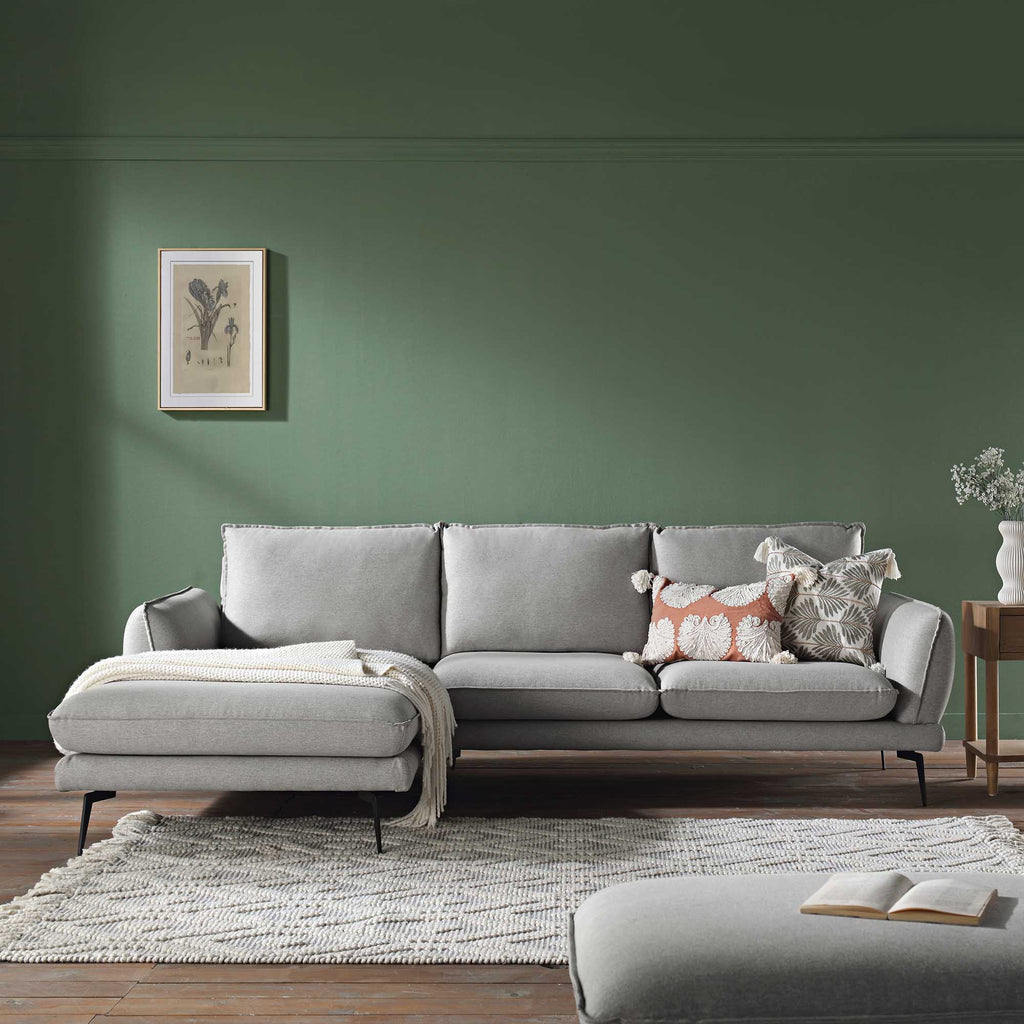 Obriel Grey Marl Fabric Sofa, Grande Chaise Sofa Left Hand Facing — view 2