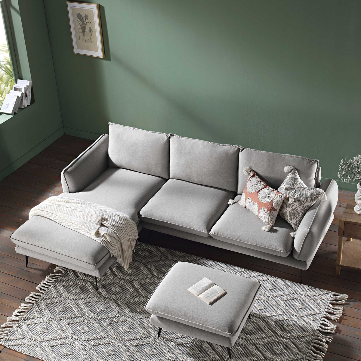 Obriel Grey Marl Fabric Sofa, Grande Chaise Sofa Left Hand Facing — view 3
