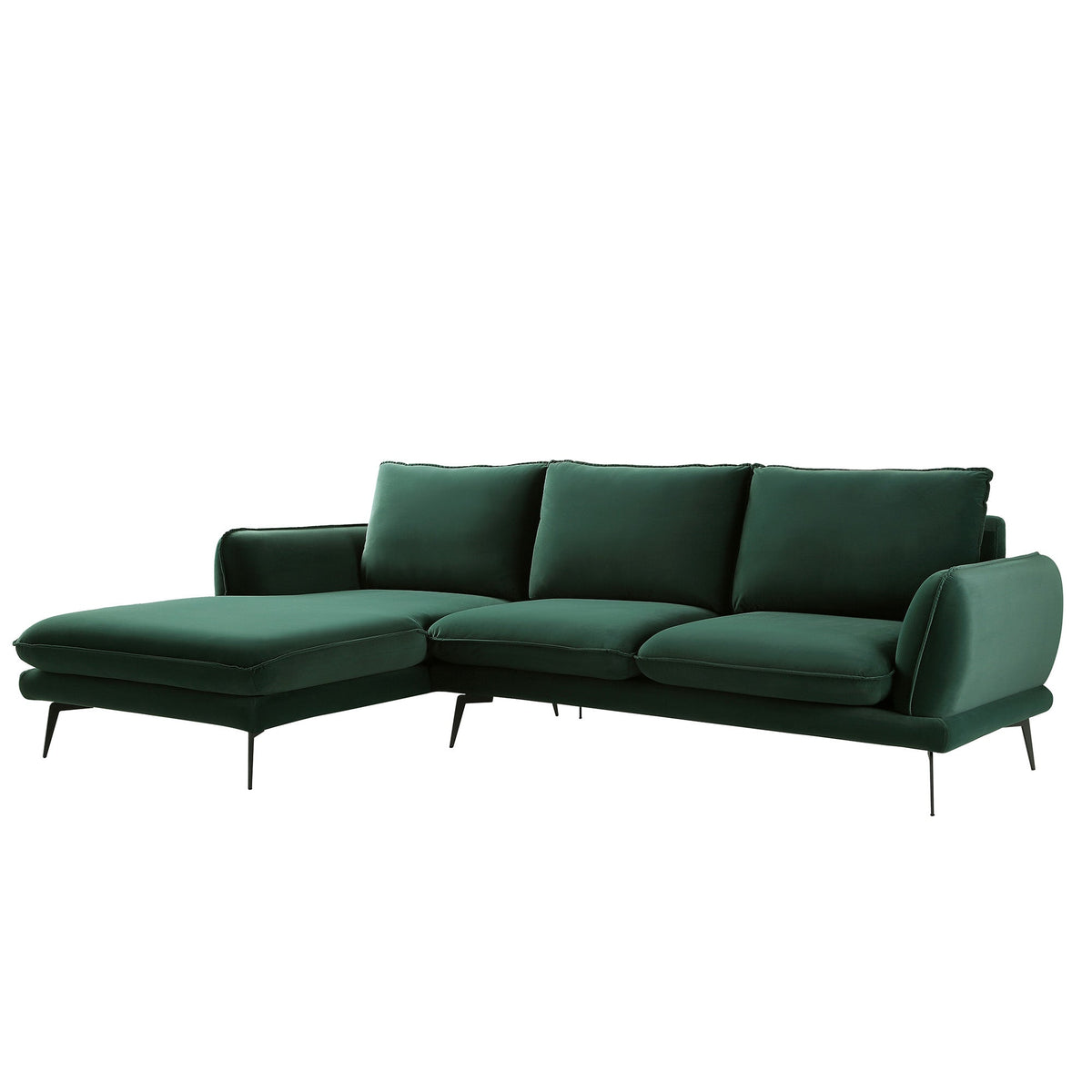 Obriel Forest Green Velvet Sofa, Grande Chaise Sofa Left Hand Facing — view 5