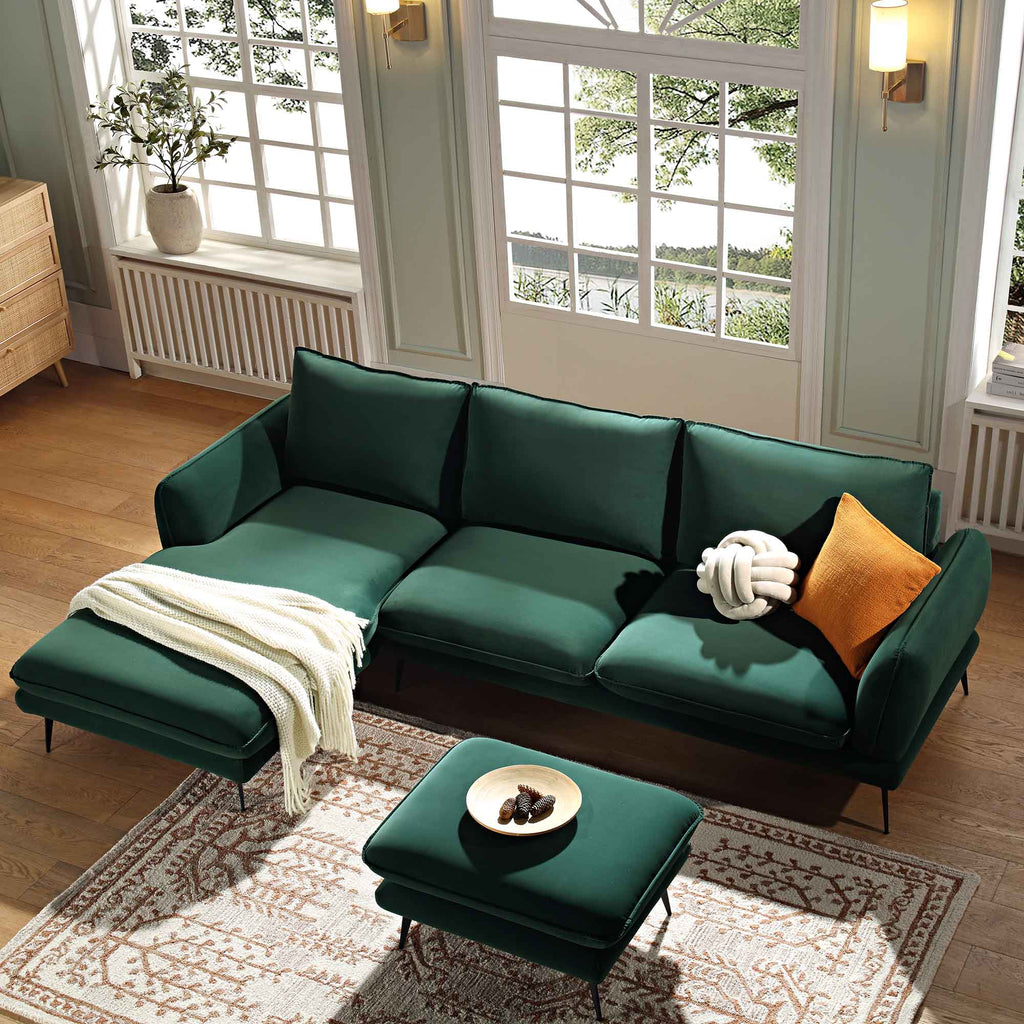 Obriel Forest Green Velvet Sofa, Grande Chaise Sofa Left Hand Facing — view 2