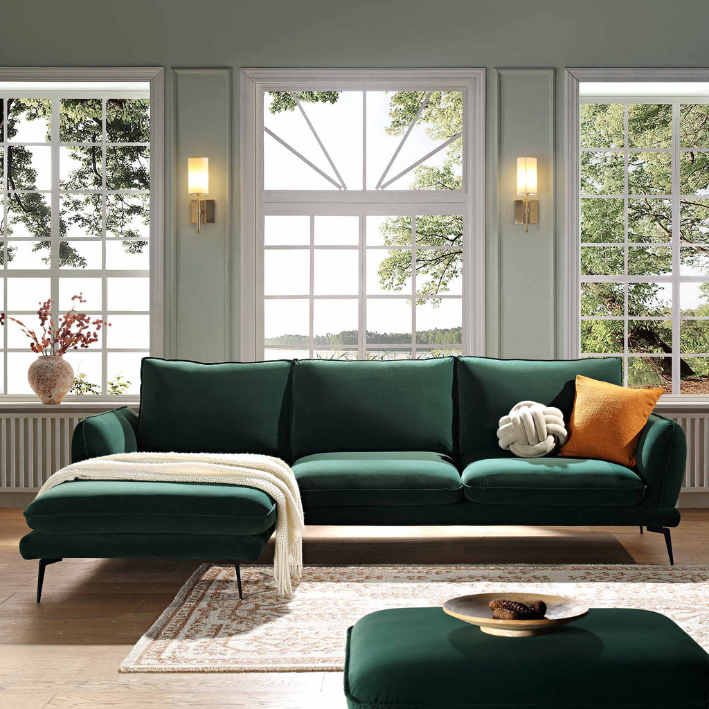 Obriel Forest Green Velvet Sofa, Grande Chaise Sofa Left Hand Facing — view 3