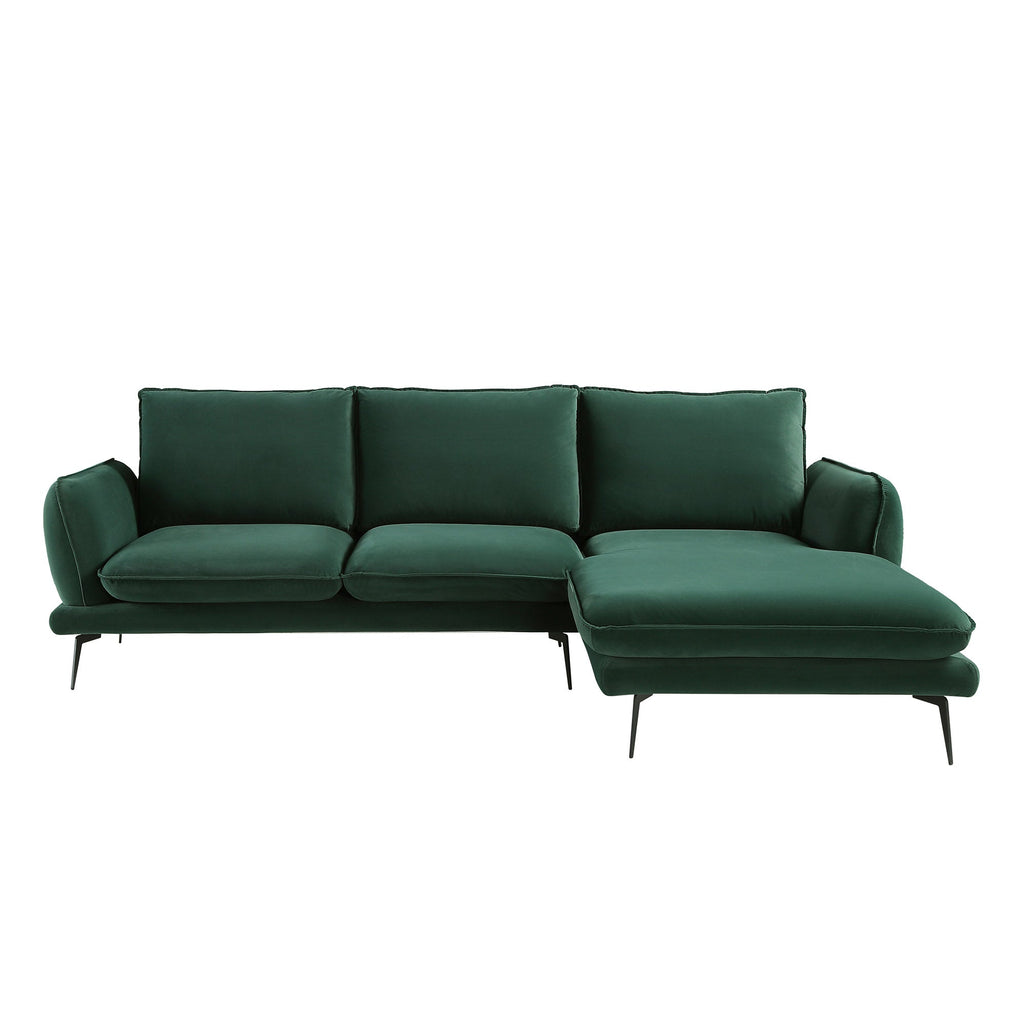 Obriel Forest Green Velvet Sofa, Grande Chaise Sofa Right Hand Facing — view 4